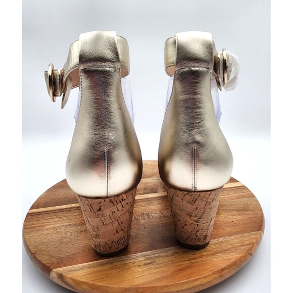 Isaac Mizrahi Platform Sandal Women's 9M Gold Leather Ankle Strap Cork Wedge - Picture 4 of 12